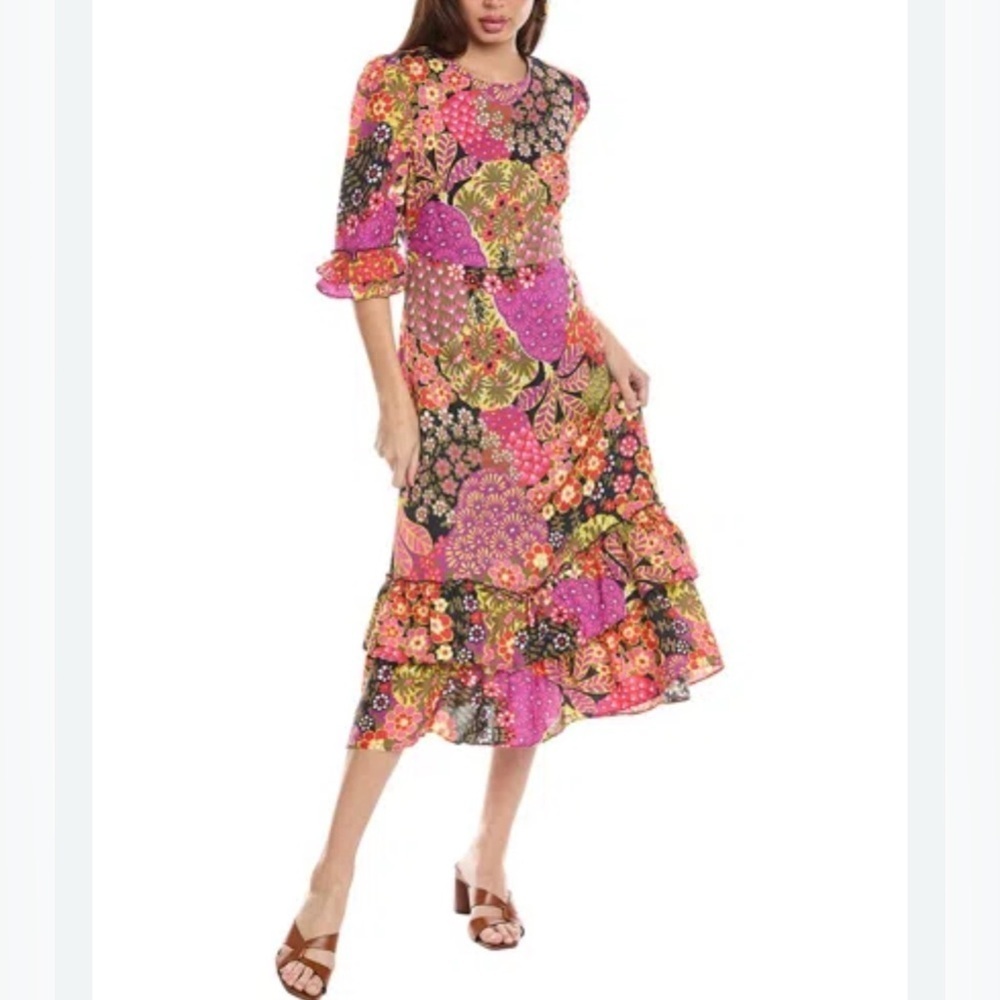NEW Flora Bea NYC Small Nellee Floral Midi Dress ~ Patchwork Boho Garden Party